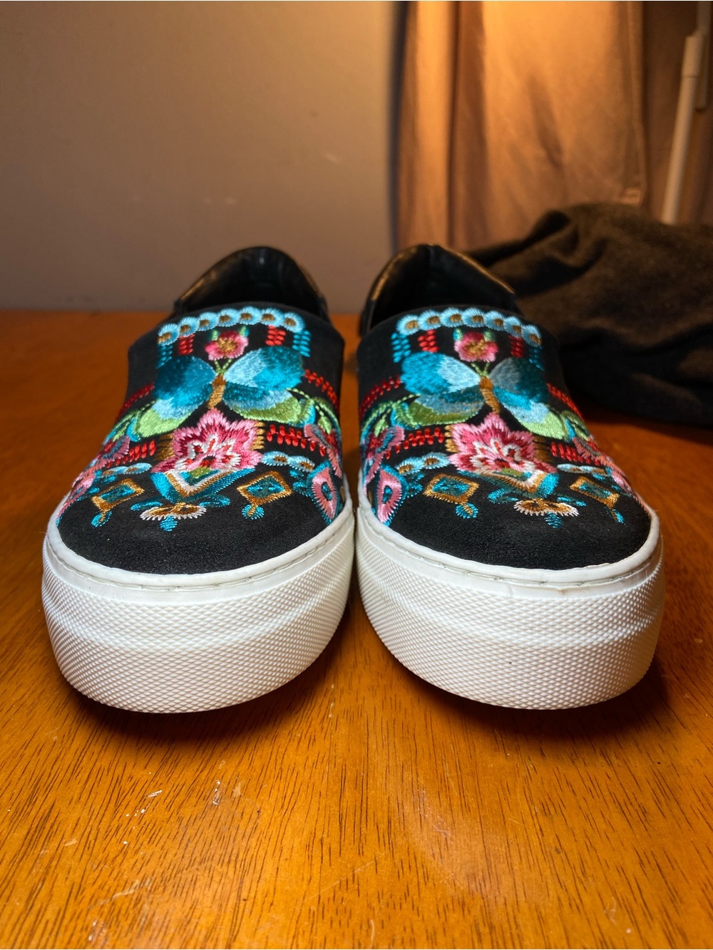 Johnny Was Black Slip-On Sneakers with Turquoise Butterfly Embroidery - Picture 12 of 12